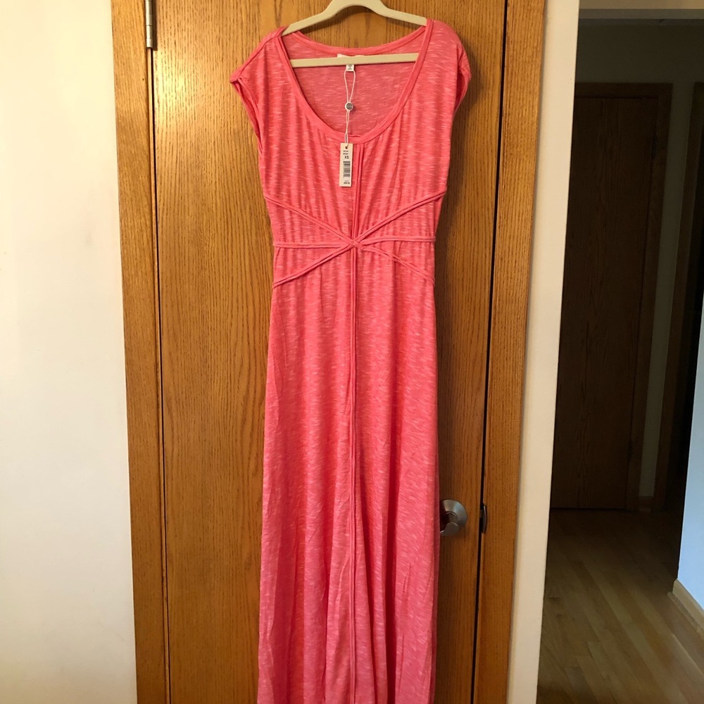 Max Studio Coral Pink Twist-Waist Maxi Dress